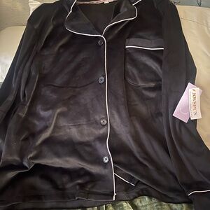 2 Pc Black Satin Pajama Top